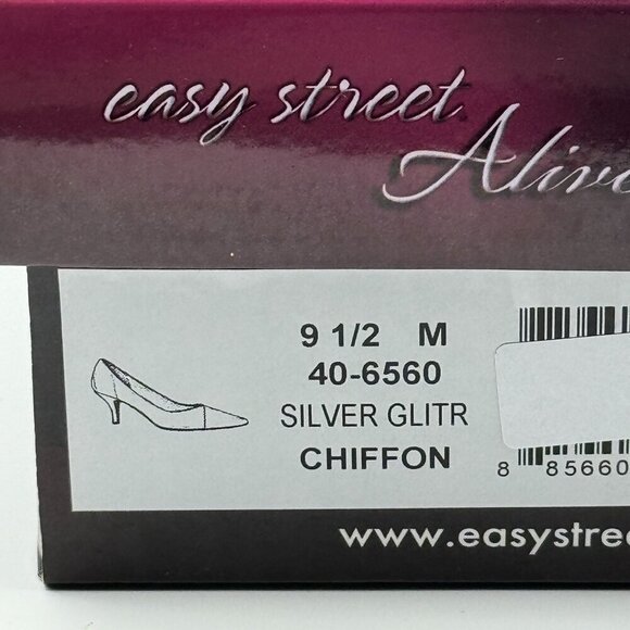Easy Street Alive@5 Chiffon Silver Glitter Dance Pumps 2.5" Closed Toe Heels 9.5 - Picture 10 of 11